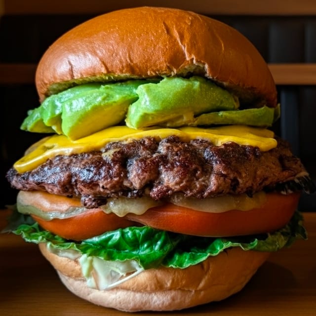 Avocado Burger, Fries & Drink.