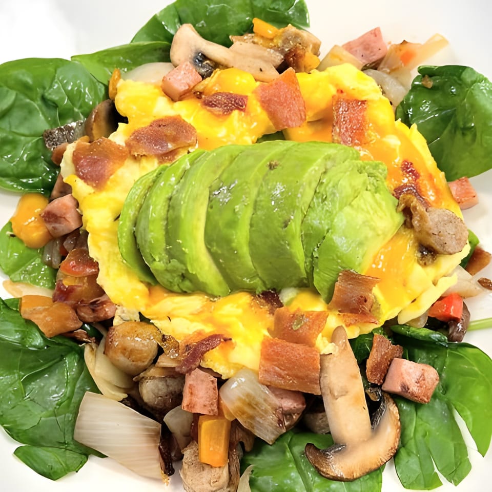 Springdale Cafe's breakfast scramble with eggs, avocado, bacon, mushrooms, and spinach.