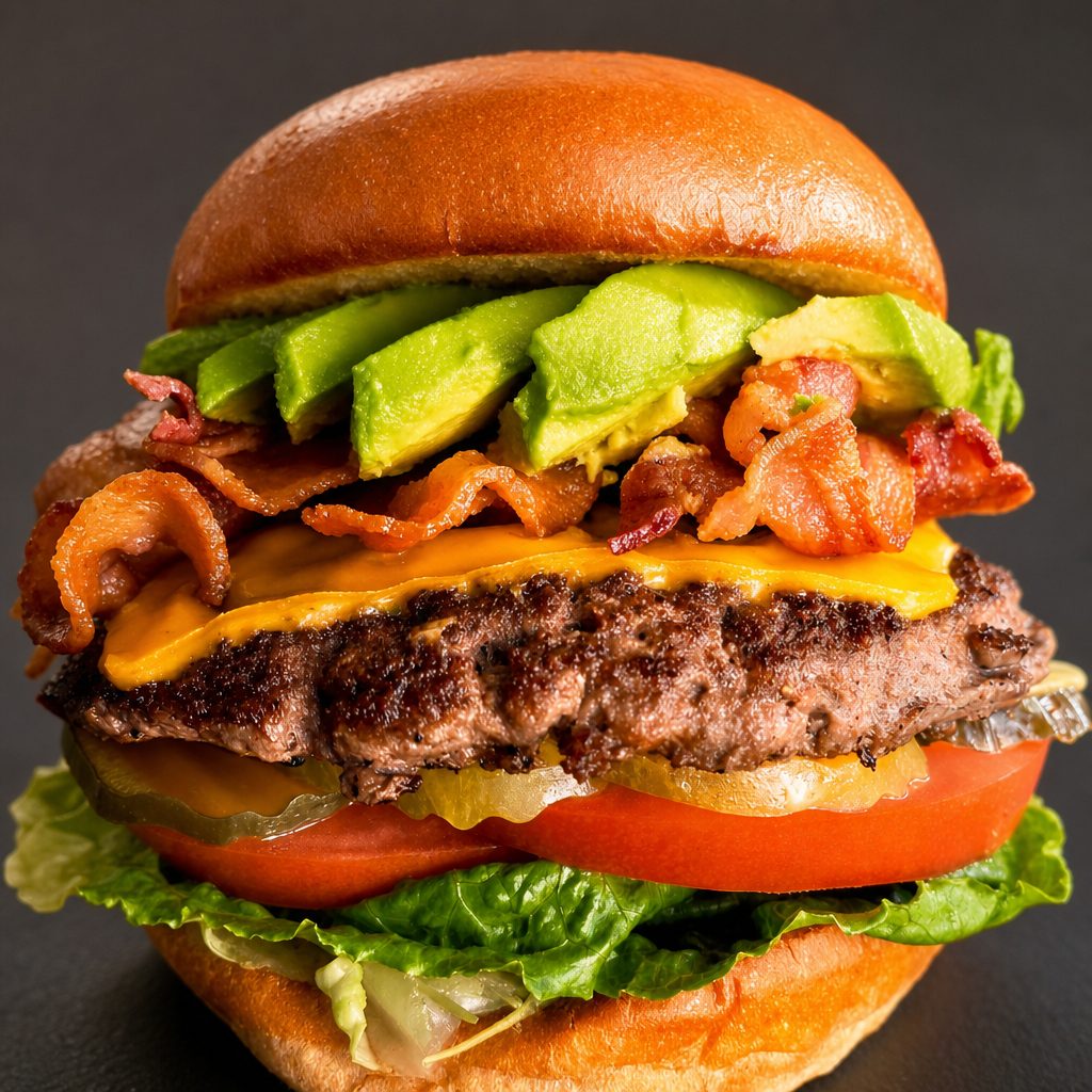 Bacon Avocado Burger & Fries.