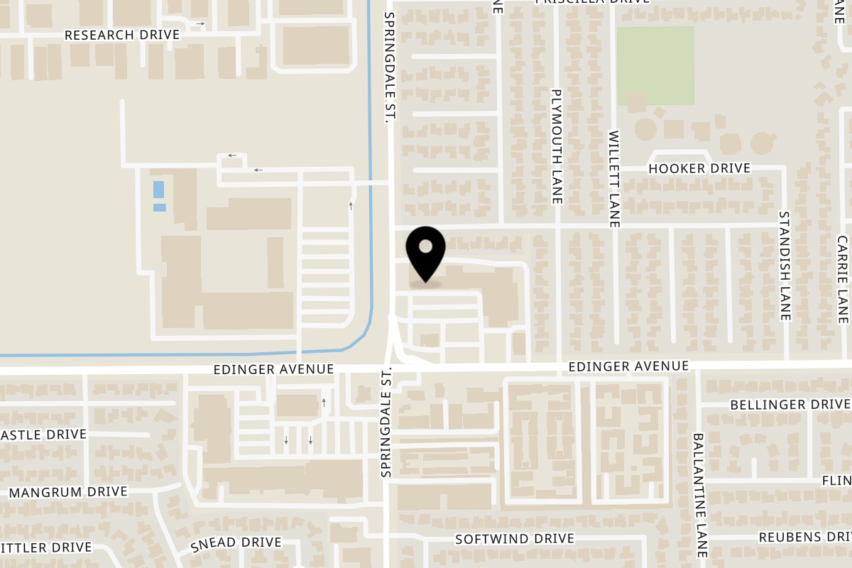 Map showing the location of Springdale Cafe on 15752 Springdale Street in Huntington Beach